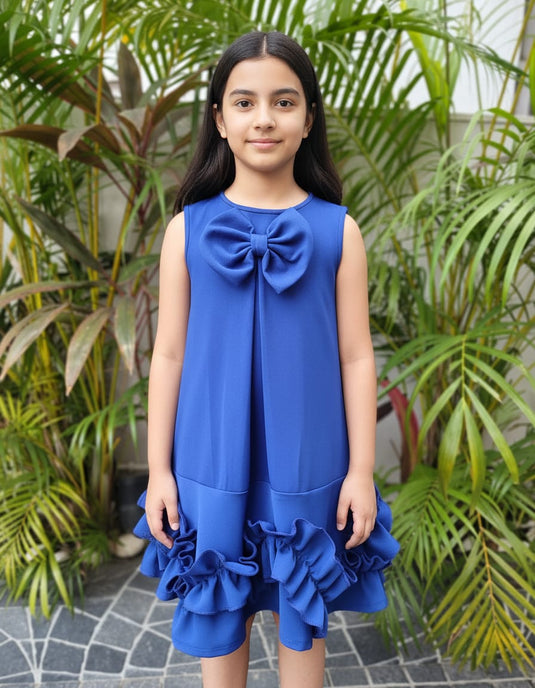 Blue Frill Bow Dress