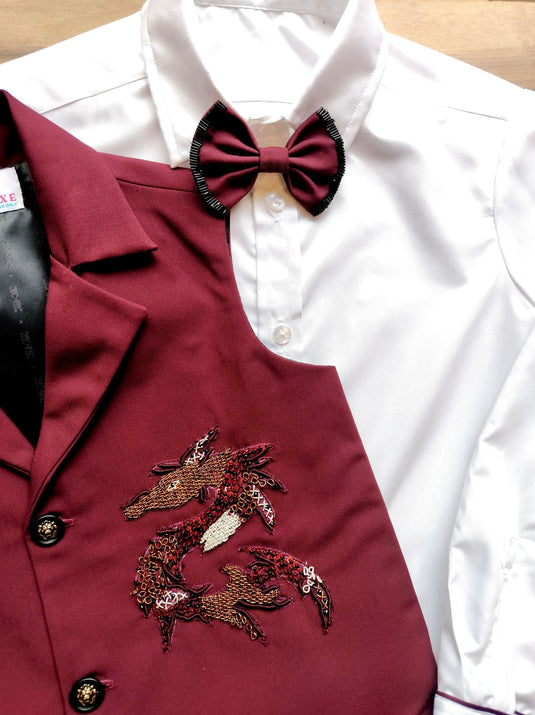 Maroon Dragon 4 Piece Waistcoat Set