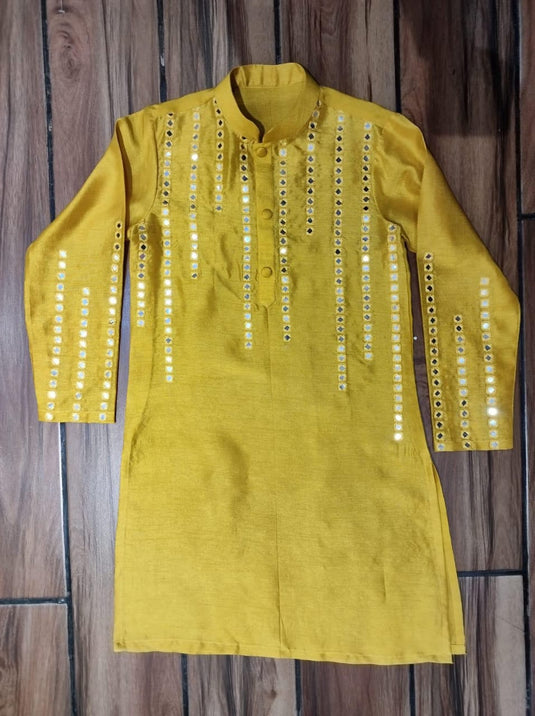 Yellow Mirrorwork Kurta Set With Pant