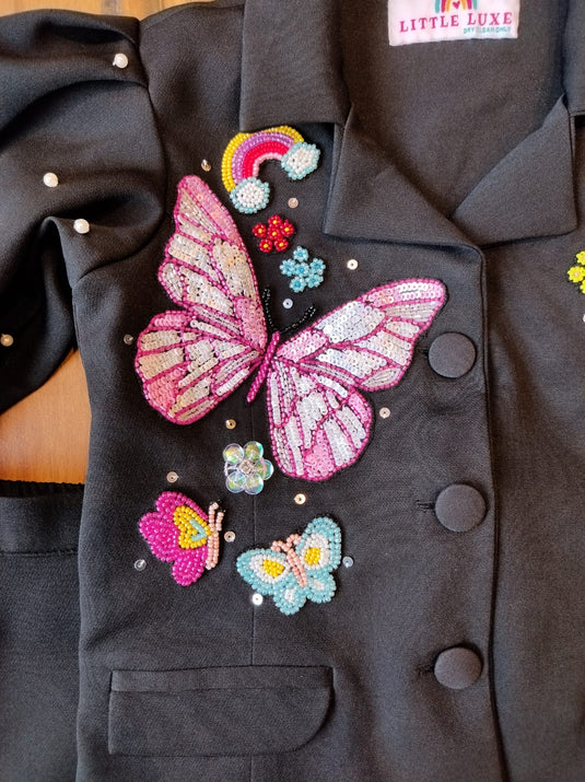 Butterfly Black Embroidered Coord Set
