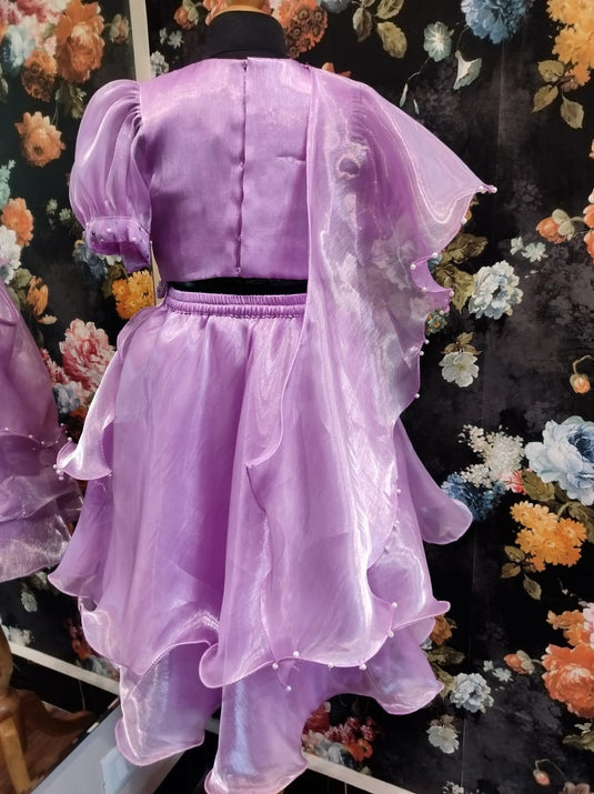 Lavender Metallic Organza Lehenga