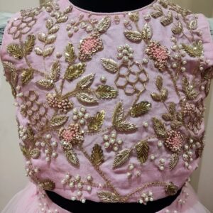 PINK EMBROIDERED LEHENGA WITH RUFFLE BALL GHER