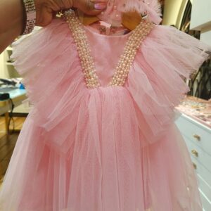 BABY PINK NET FROCK WITH PEARL EMBELLISHMENT