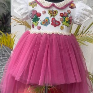 WHITE AND PINK HI LOW GARDEN DRESS