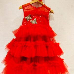 RED RUFFLE LAYERED GOWN