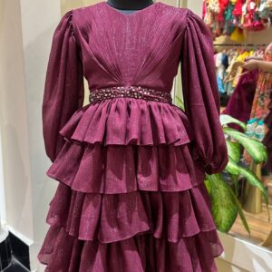WINE COLOR 5 LAYER TIERED GOWN