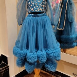 BLUE EMBROIDERED LEHENGA WITH RUFFLE BALL GHER