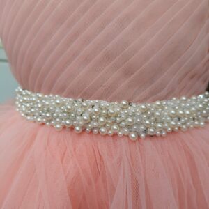 PEACH RUFFLE DRESS WITH ATTACHED PEARL BELT