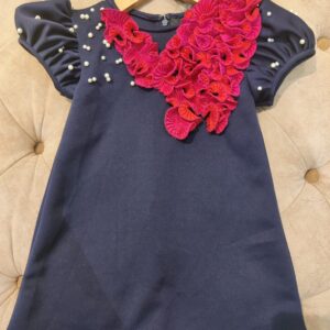 NAVY SCUBA DRESS WITH PLEATED RUFFLES DESIGN