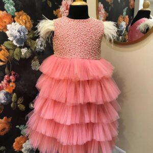 PEACH NET PEARL AND SEQUINS GOWN