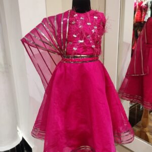 HOT PINK CD LACE LEHENGA WITH DRAPE ATTACHED DUPATTA