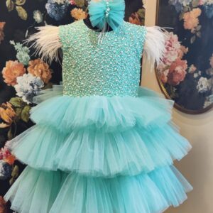 BLUE NET PEARL AND SEQUINS DRESS