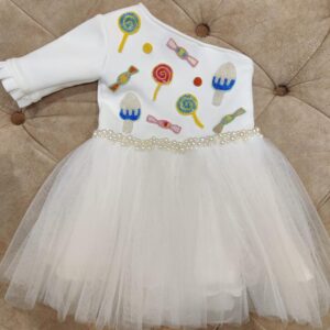 WHITE  SCUBA AND NET CANDY  DRESS