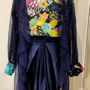 EMBROIDERED TOP WITH DRAPE SKIRT AND JACKET