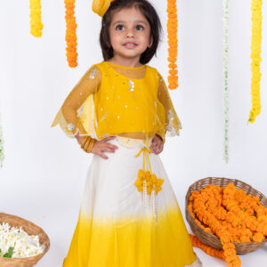 YELLOW SHADED CAPE LEHENGA