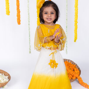 YELLOW SHADED CAPE LEHENGA